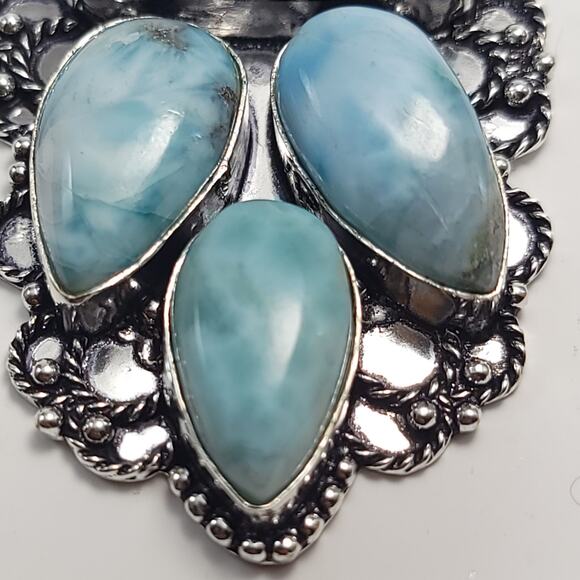 Quad Stone Larimar Sterling Pendant (2") on 18" Necklace - Picture 4 of 8